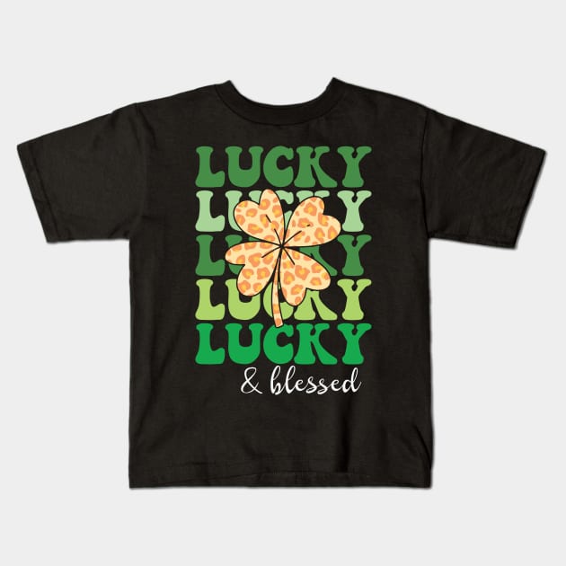 Lucky and Blessed Retro St Patrick Day Kids T-Shirt by Skinite